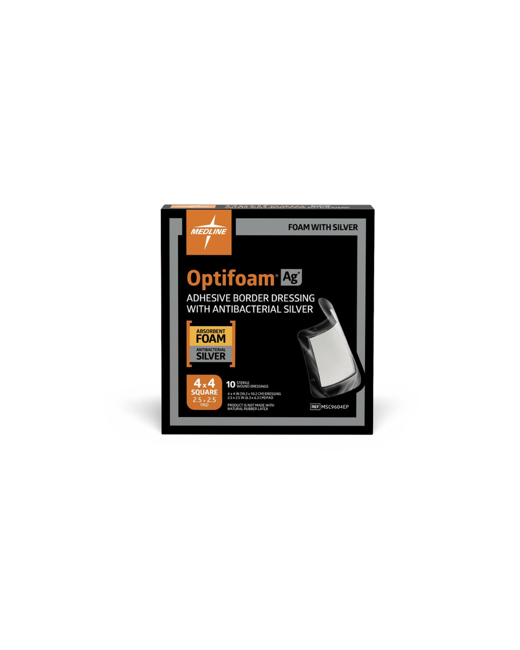 Optifoam AG+ Silver Wound Dressing in Educational Packaging - 4" x 4"