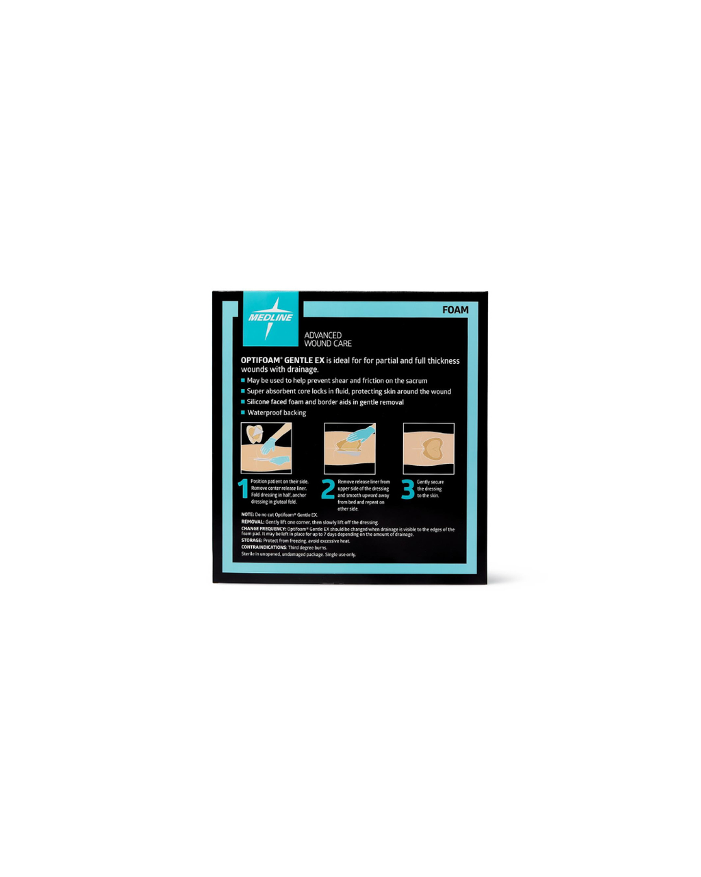 Optifoam Gentle EX Sacrum Foam Dressing in Educational Packaging - 9" x 9"