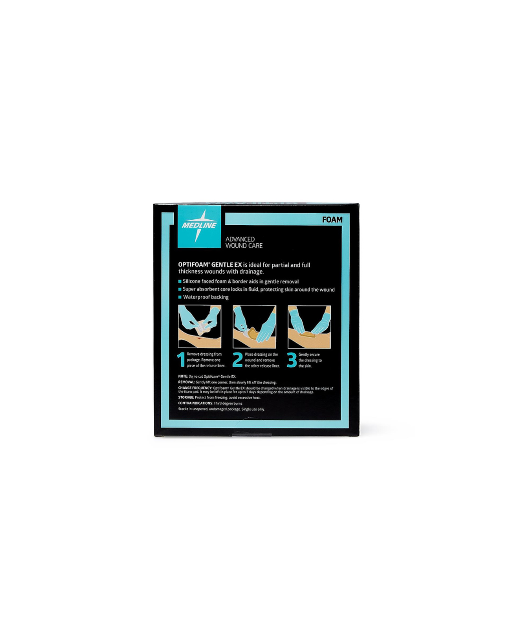 Optifoam Gentle EX Bordered Foam Dressing in Educational Packaging - 3" x 3"