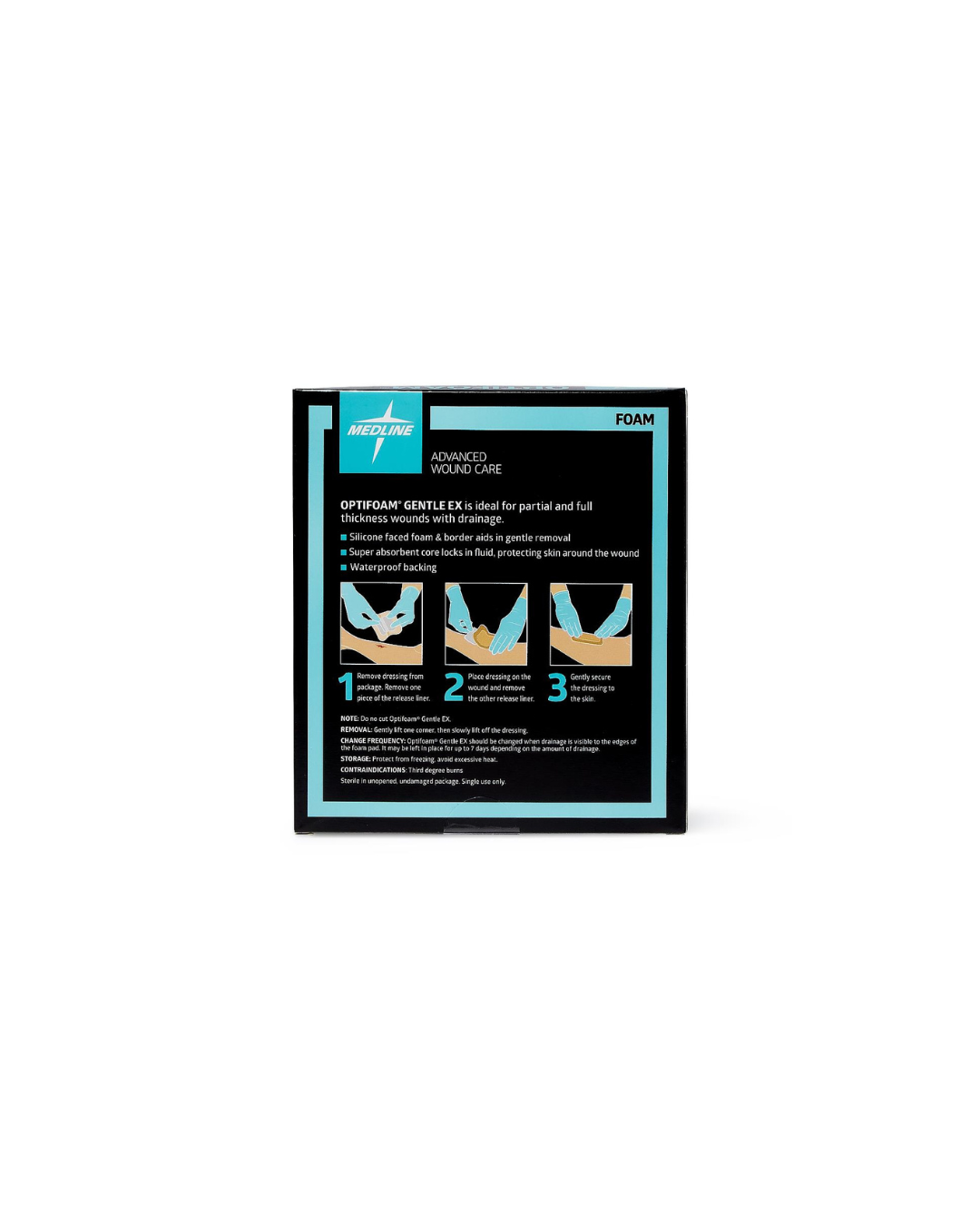 Optifoam Gentle EX Bordered Foam Dressing in Educational Packaging - 3" x 3"