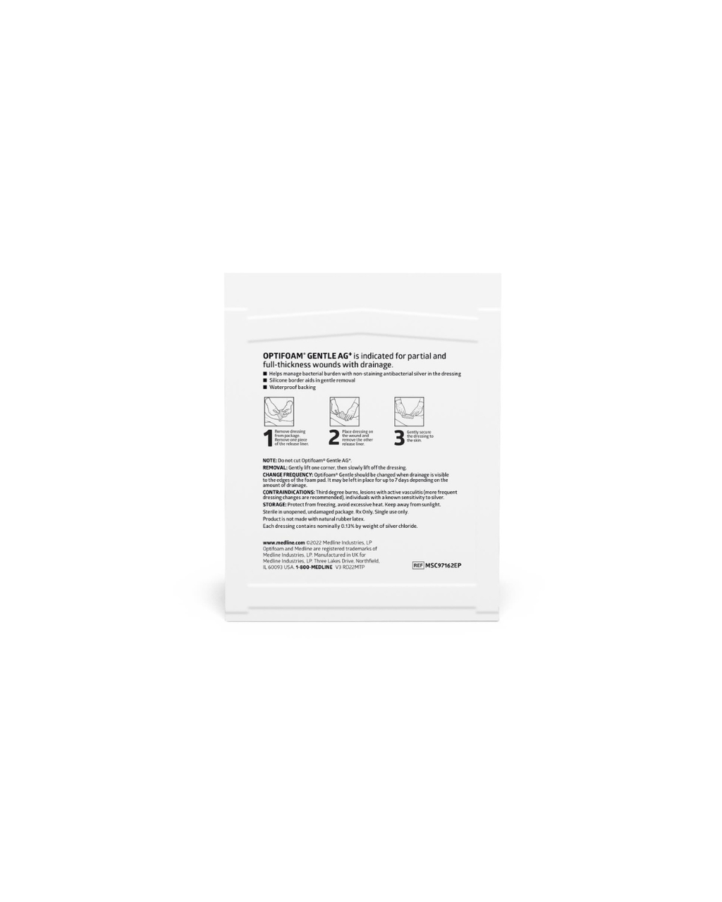Optifoam Gentle Silicone-Faced Foam Dressing with Silver, in Educational Packaging - 1.6" x 2"
