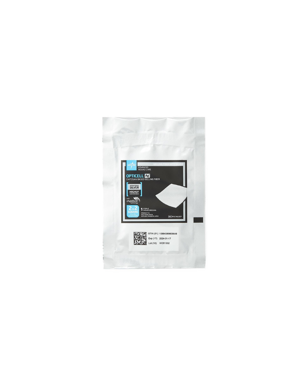 Opticell Ag+ Silver Antibacterial Gelling Fiber Wound Dressing - 2" x 2"