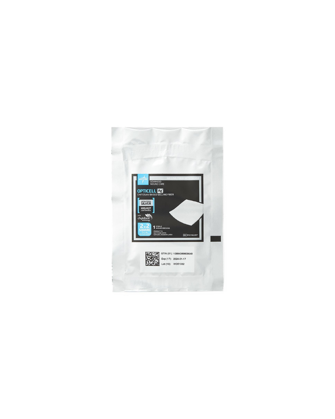 Opticell Ag+ Silver Antibacterial Gelling Fiber Wound Dressing - 2" x 2"