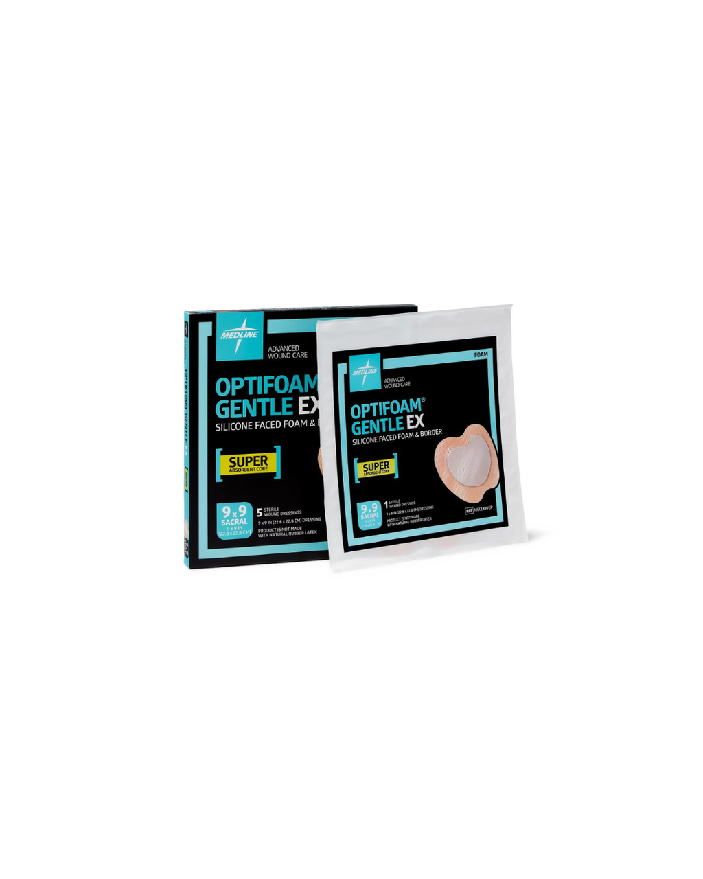 Optifoam Gentle EX Sacrum Foam Dressing in Educational Packaging - 9" x 9"