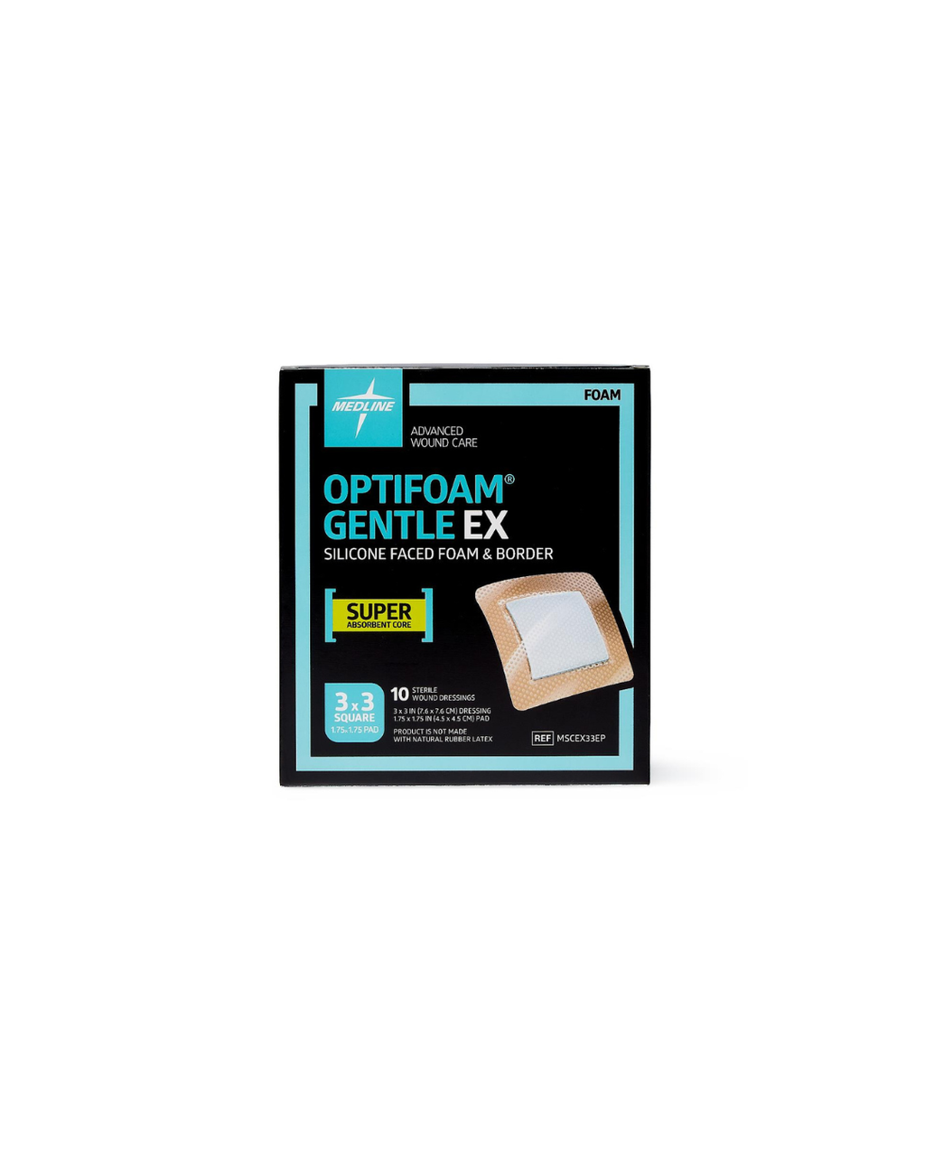 Optifoam Gentle EX Bordered Foam Dressing in Educational Packaging - 3" x 3"