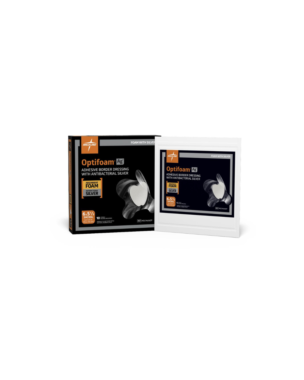 Optifoam AG+ Sacrum Silver Wound Dressing in Educational Packaging - 6" x 5.5"