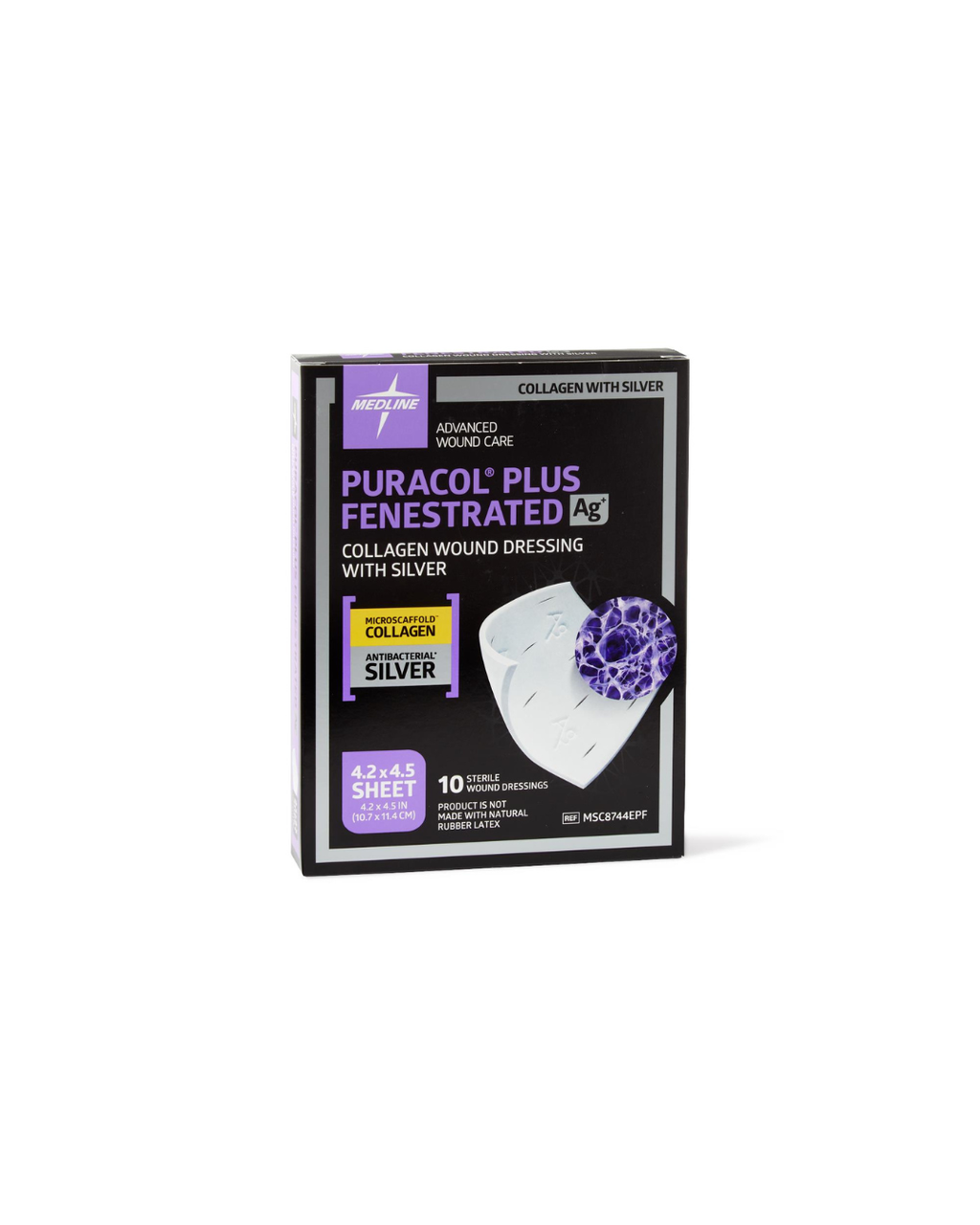 Puracol Plus Ag+ Collagen Wound Dressing with Silver - 4.25" x 4.5" Fenestrated