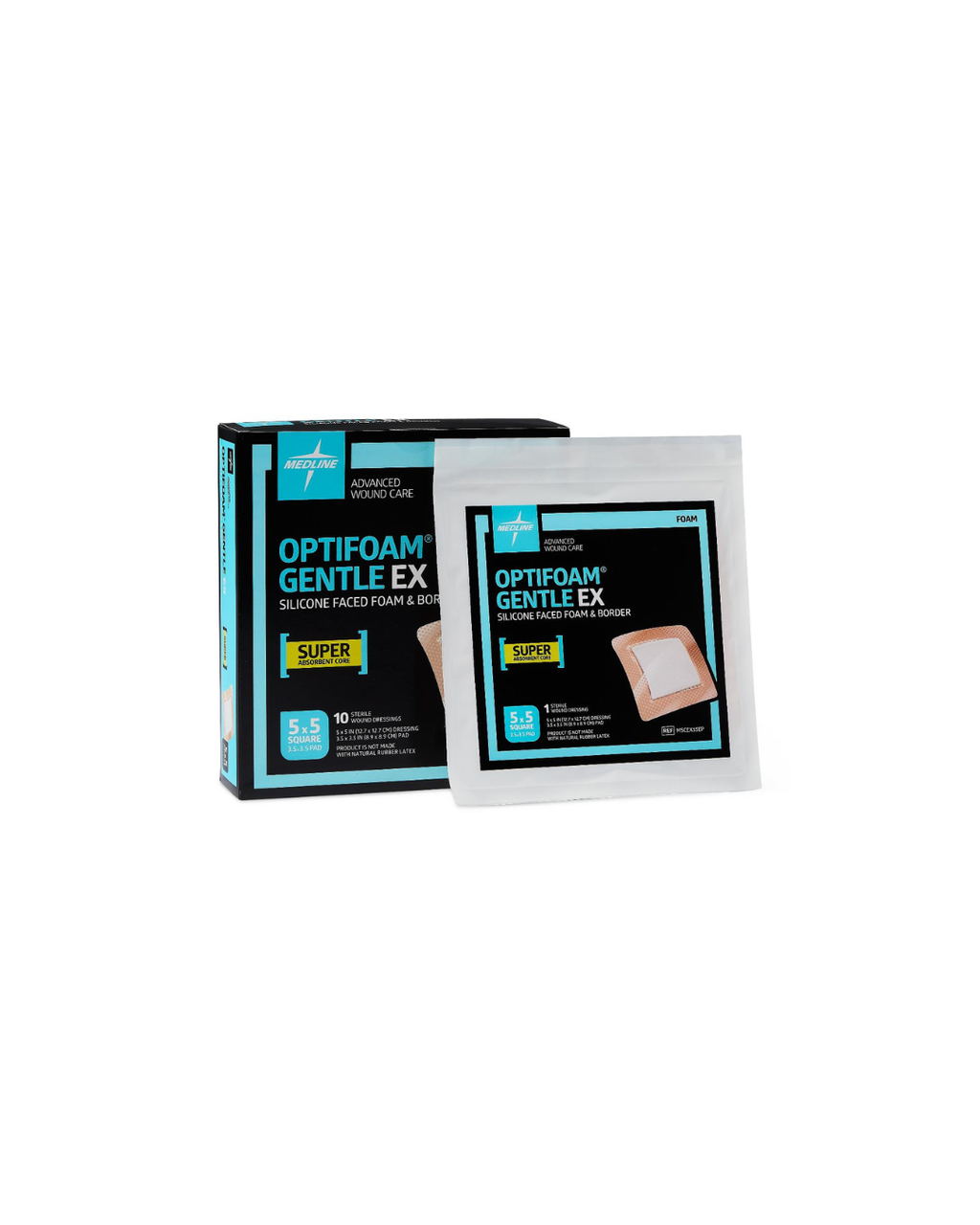 Optifoam Gentle EX Bordered Foam Dressing in Educational Packaging - 5" x 5"