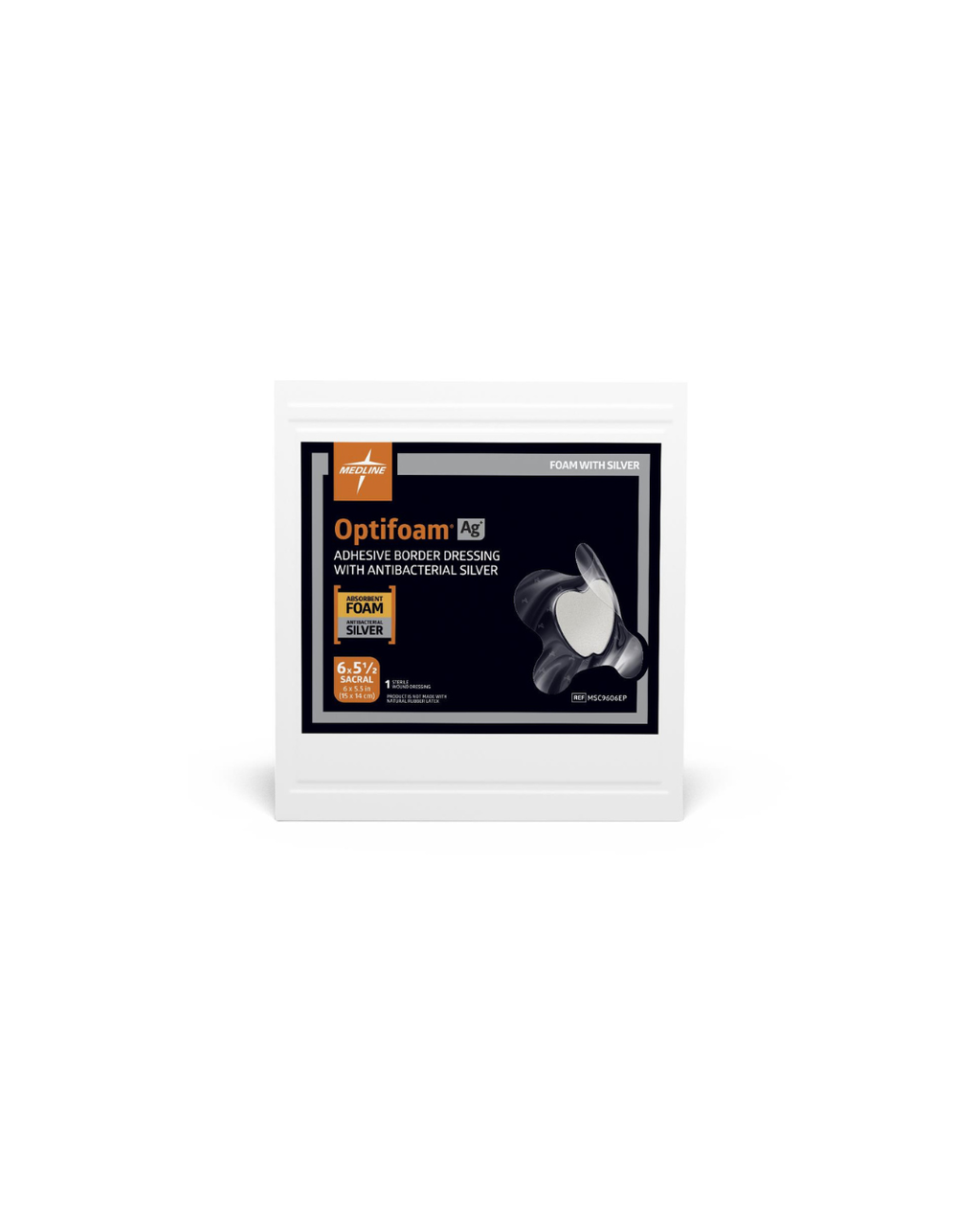 Optifoam AG+ Sacrum Silver Wound Dressing in Educational Packaging - 6" x 5.5"