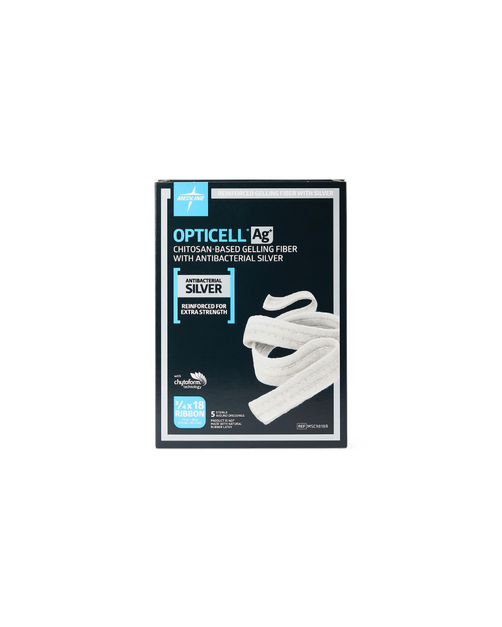 Opticell Ag+ Silver Antibacterial Gelling Fiber Wound Dressing - 0.75" x 18"
