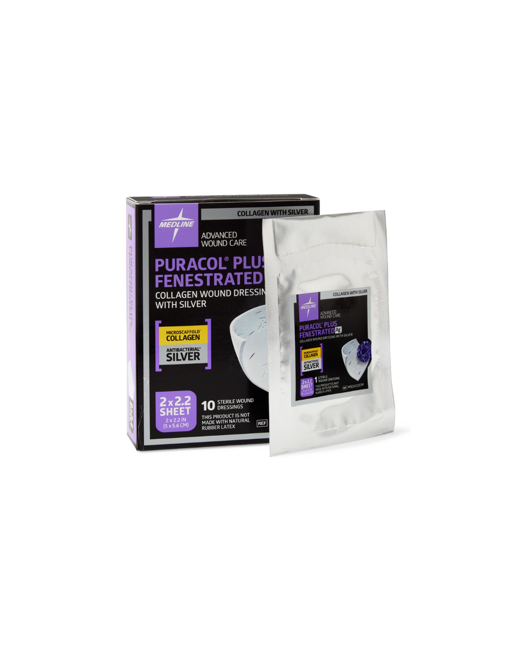 Puracol Plus Ag+ Collagen Wound Dressing with Silver - 2" x 2.25" Fenestrated