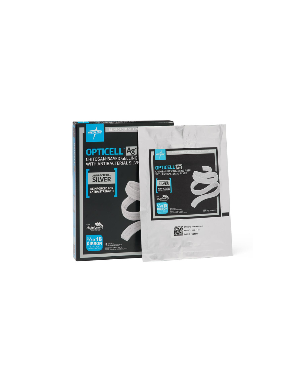 Opticell Ag+ Silver Antibacterial Gelling Fiber Wound Dressing - 0.39" x 18"