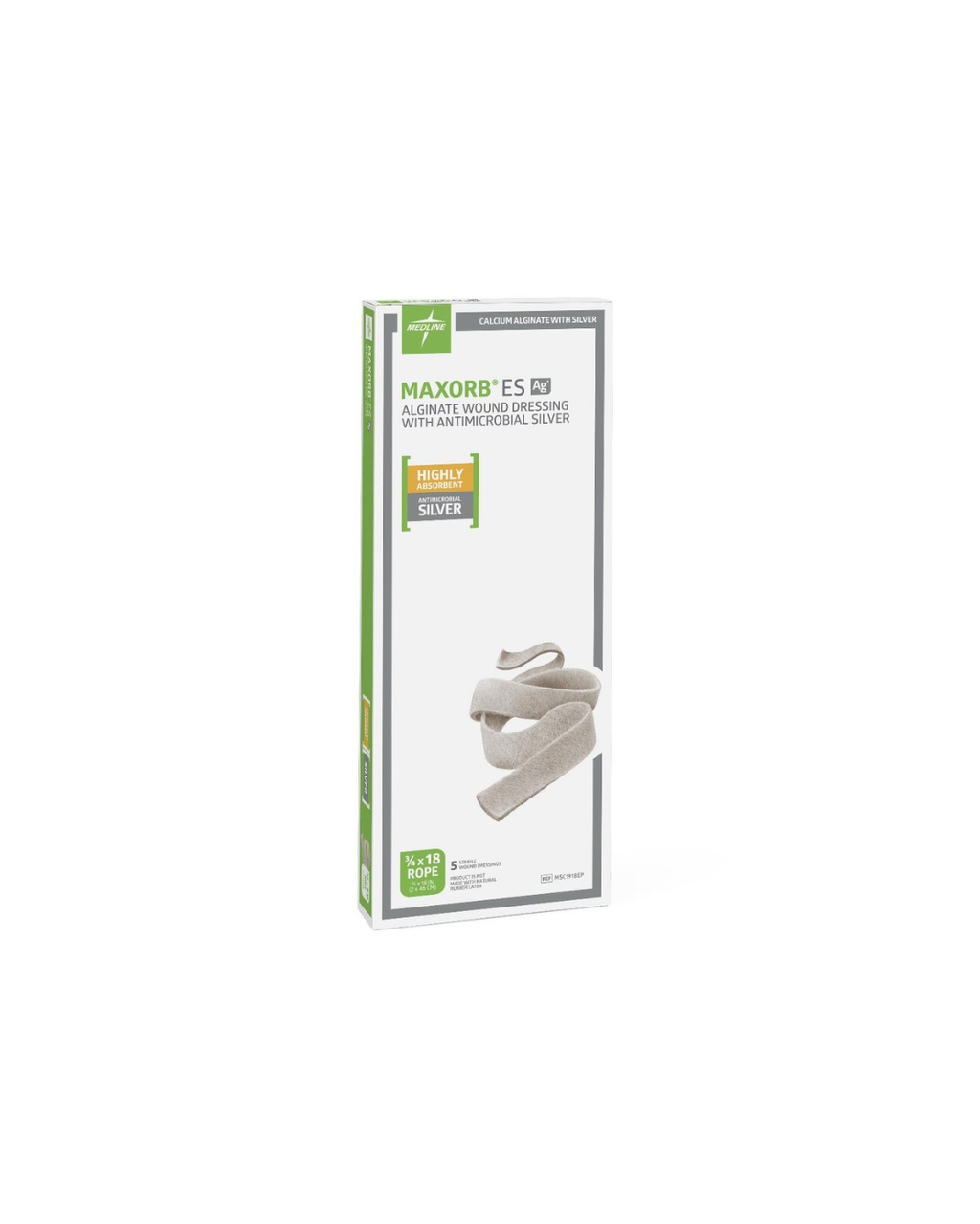Maxorb ES Ag+ Silver Antimicrobial Wound Dressing - 0.75" x 18"