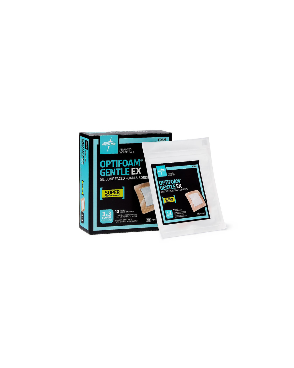 Optifoam Gentle EX Bordered Foam Dressing in Educational Packaging - 3" x 3"