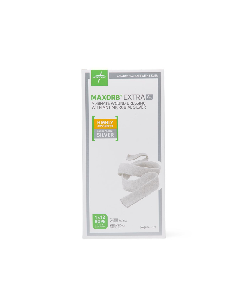 Maxorb Extra Ag+ CMC/Alginate Wound Dressings - 1" x 12" Flat Rope