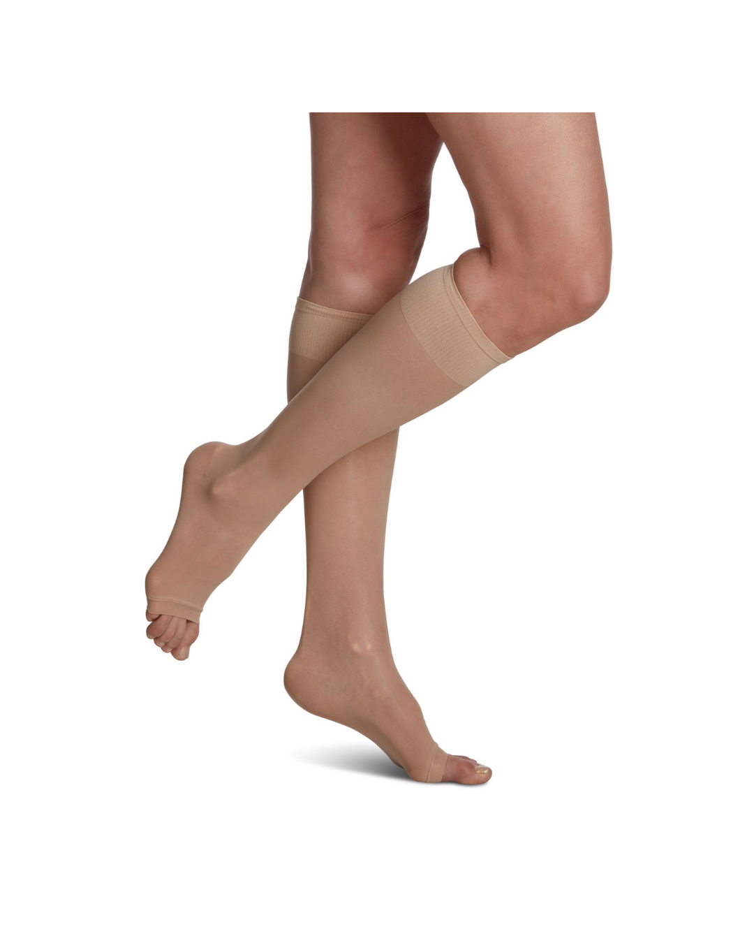 Sigvaris Well Being Sheer Fashion 120 Women’s 15–20mmHg Calf Open Toe Honey (Natural) 10 – 12