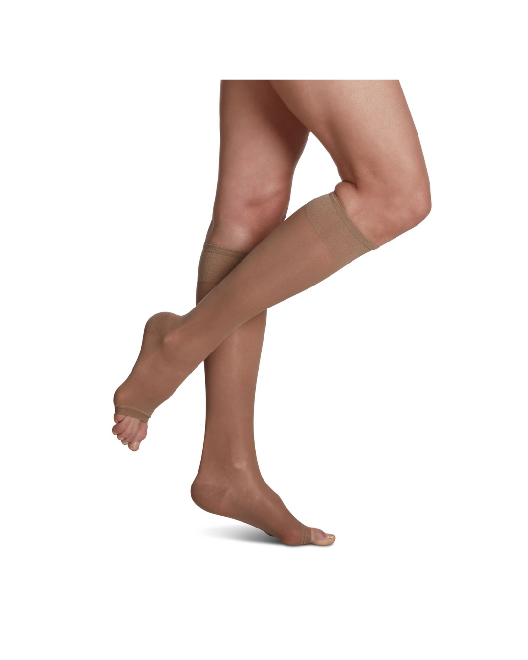 Sigvaris Well Being Sheer Fashion 120 Women’s 15–20mmHg Calf Open Toe Taupe 10 – 12