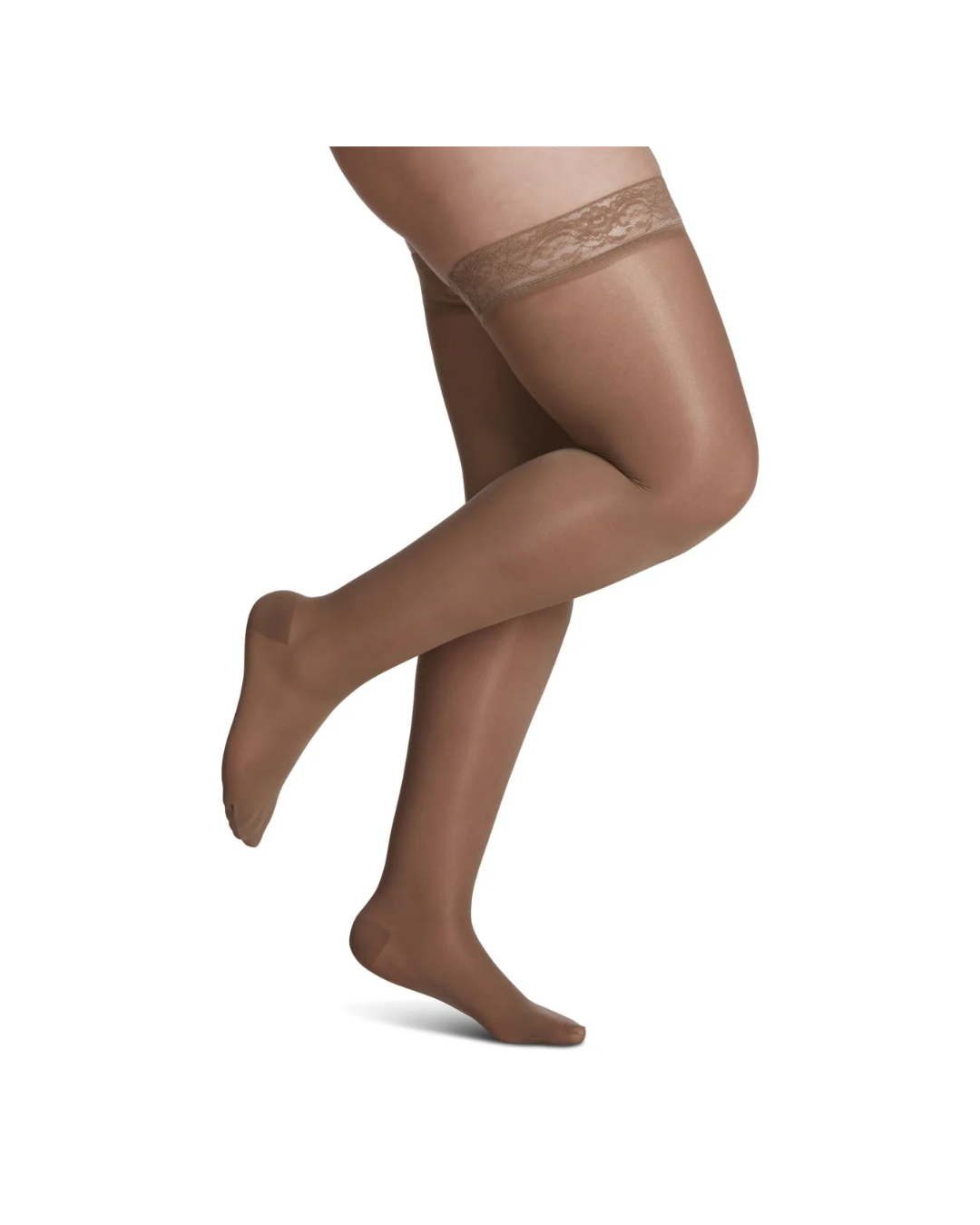 Sigvaris Well Being Sheer Fashion 120 Women’s 15–20mmHg Thigh w/Grip-Top Closed Toe Café Thigh Size A