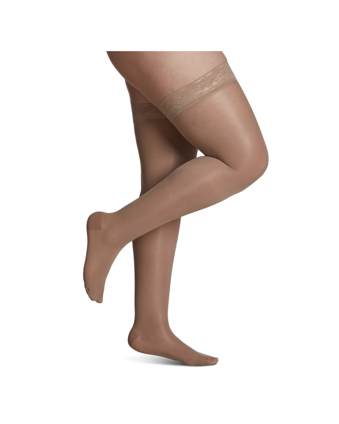 Sigvaris Well Being Sheer Fashion 120 Women’s 15–20mmHg Thigh w/Grip-Top Closed Toe Golden (Suntan) Thigh Size A