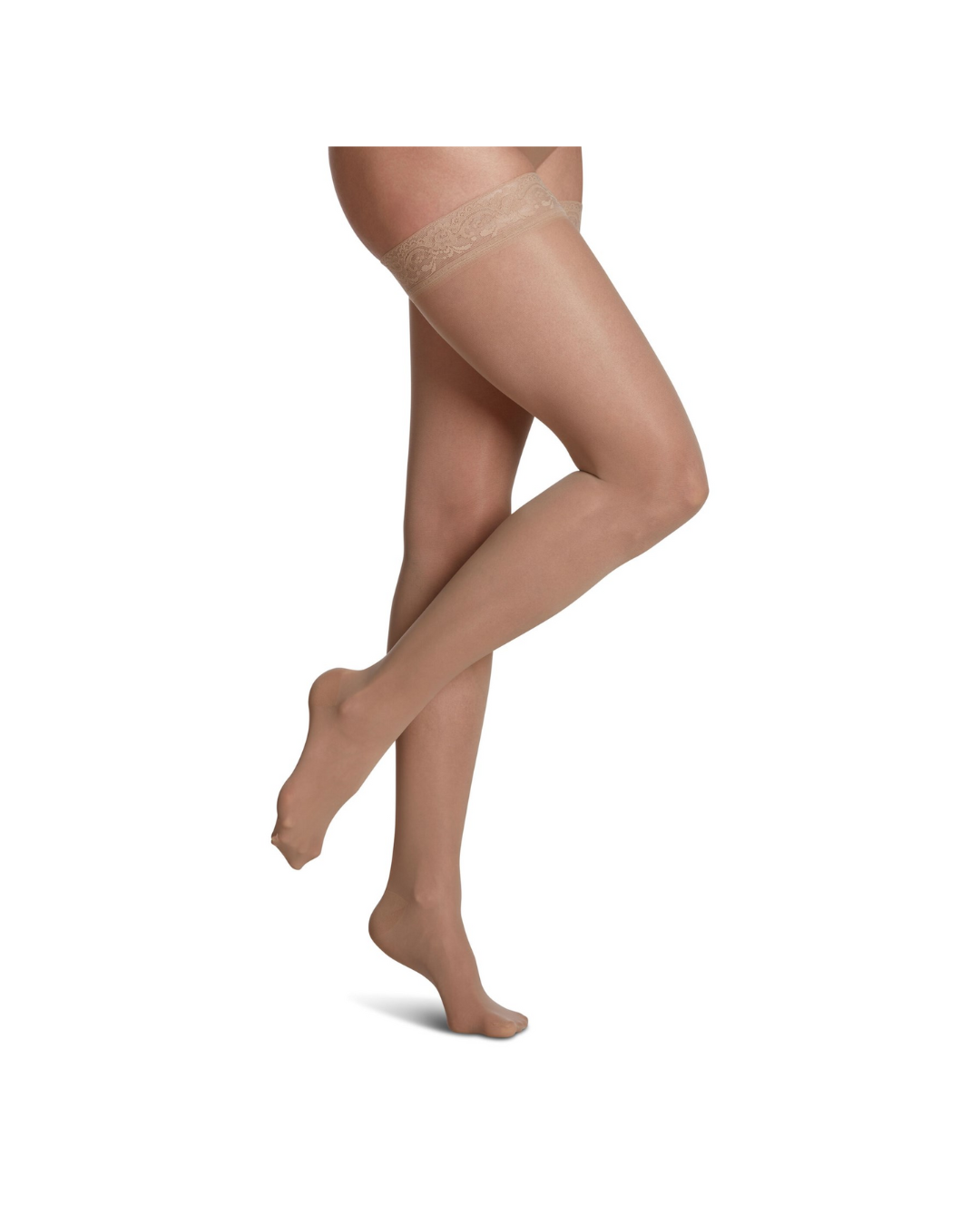 Sigvaris Well Being Sheer Fashion 120 Women’s 15–20mmHg Thigh w/Grip-Top Closed Toe Honey (Natural) Thigh Size A