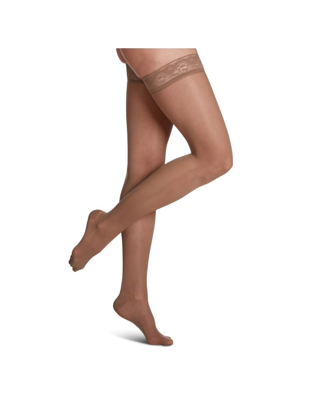 Sigvaris Well Being Sheer Fashion 120 Women’s 15–20mmHg Thigh w/Grip-Top Closed Toe Taupe Thigh Size A