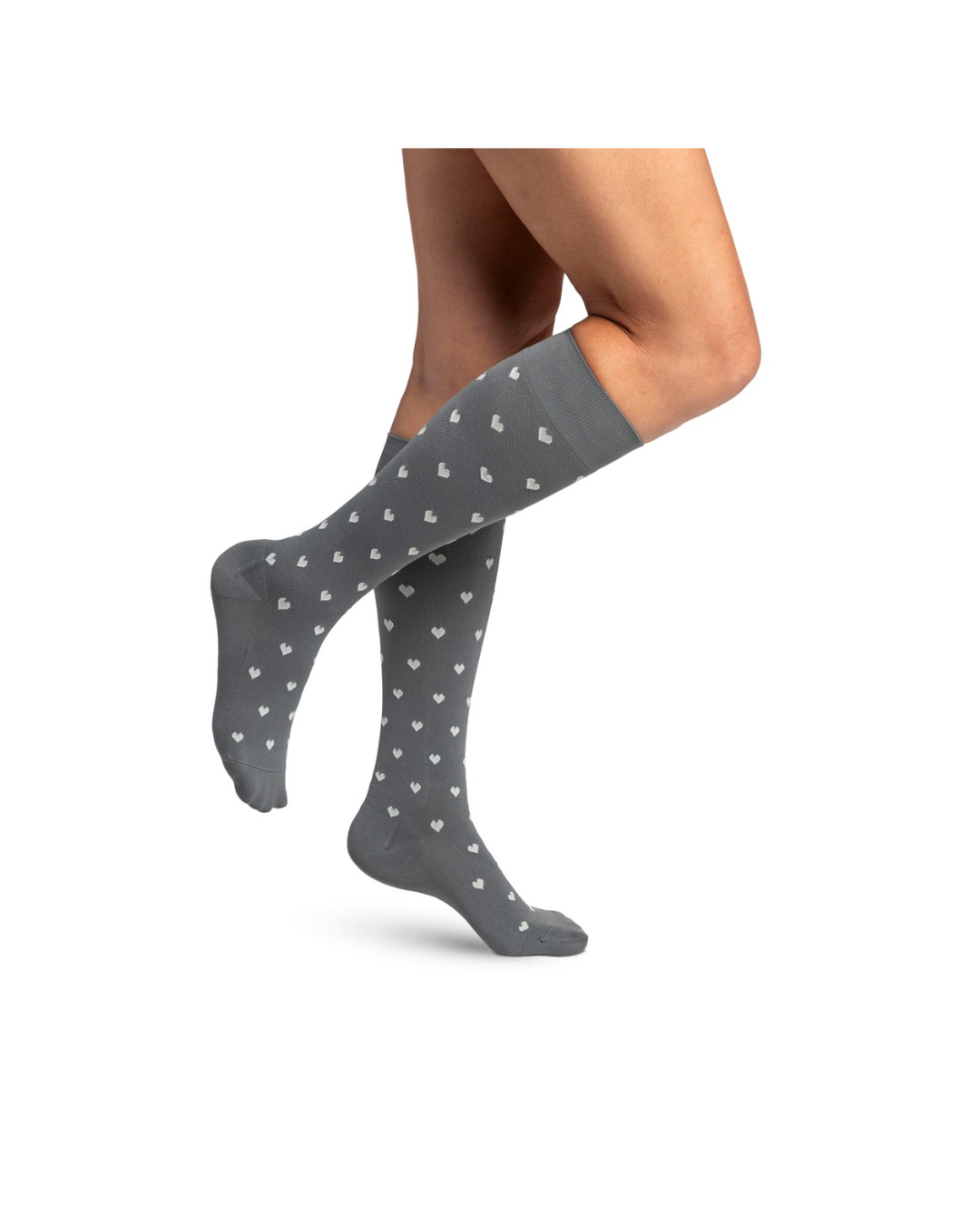 Sigvaris Style Microfiber Patterns 830 Women's 20-30mmHg Calf Closed Toe Grey Hearts LL