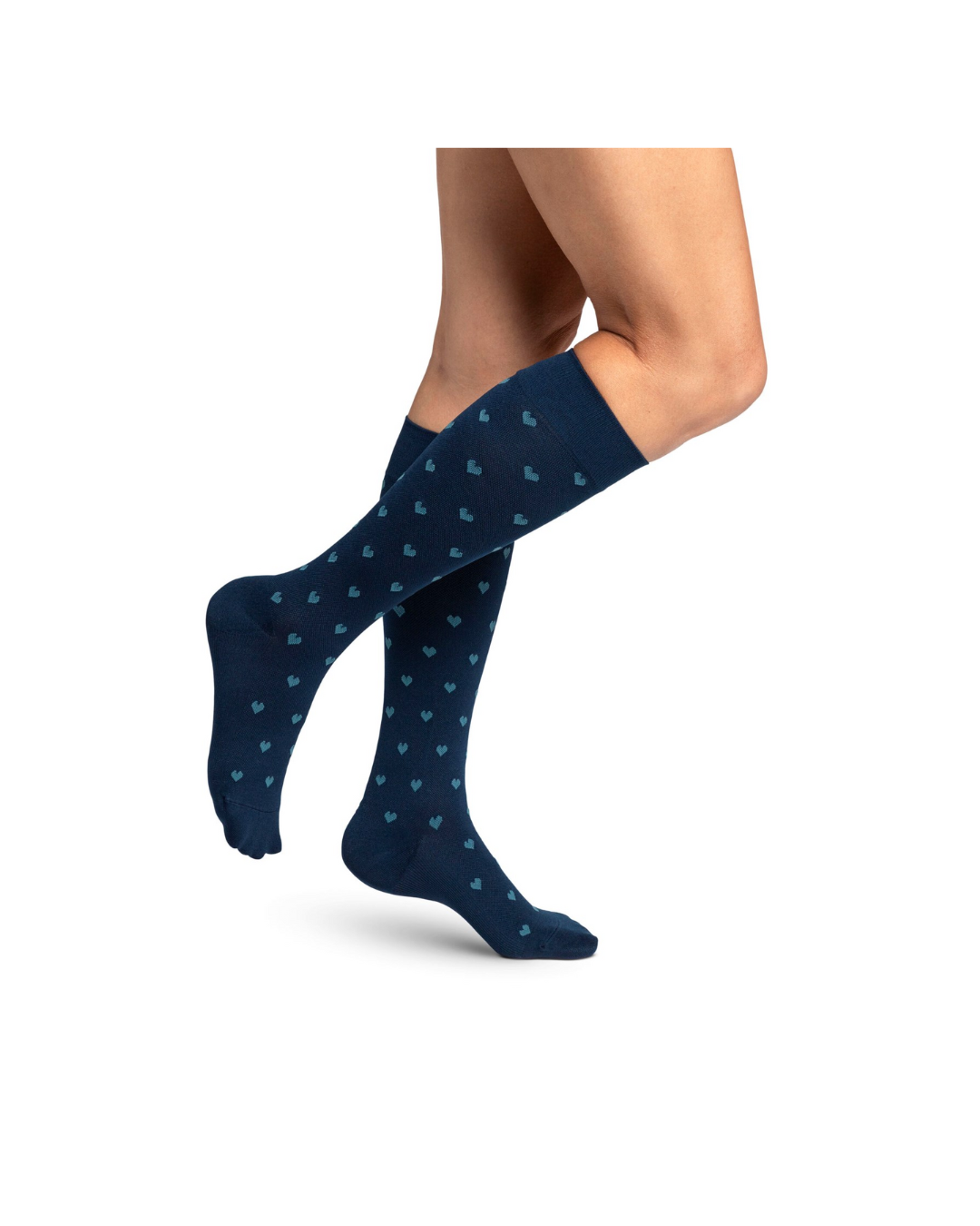 Sigvaris Style Microfiber Patterns 830 Women's 20-30mmHg Calf Closed Toe Navy Hearts LL