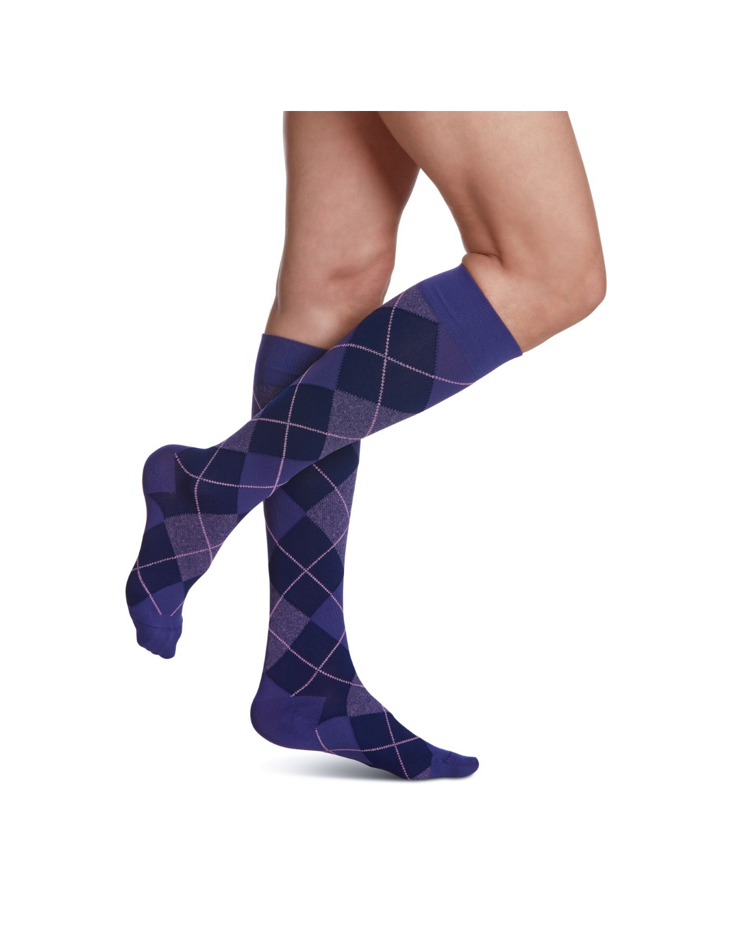 Sigvaris Style Microfiber Patterns 830 Women's 20-30mmHg Calf Closed Toe Purple Argyle LL