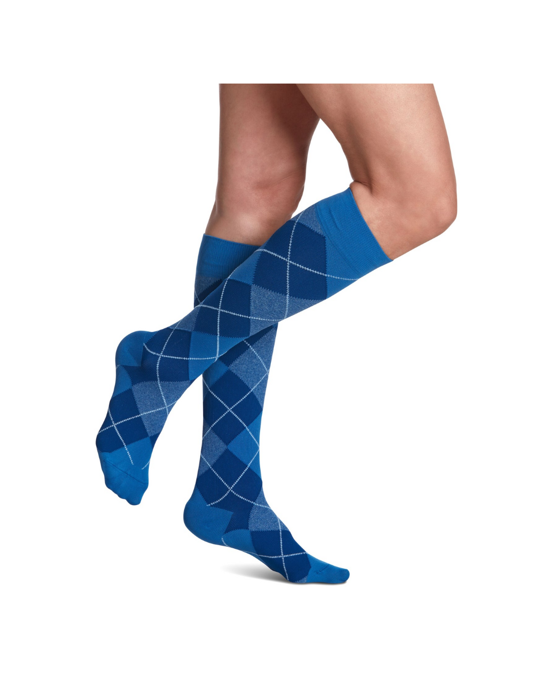 Sigvaris Style Microfiber Patterns 830 Women's 20-30mmHg Calf Closed Toe Royal Blue Argyle LL