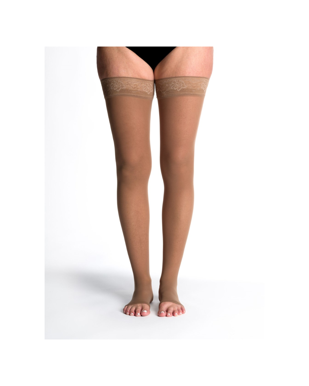 Sigvaris Style Sheer 780 30-40mmHg Thigh w/Grip-Top Open Toe Café LS