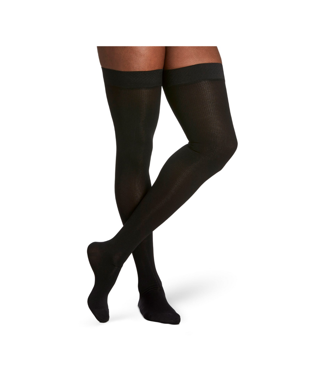 Sigvaris Essential Cotton 230 Men’s 30-40mmHg Thigh w/Grip-Top Closed Toe Black Standard MS