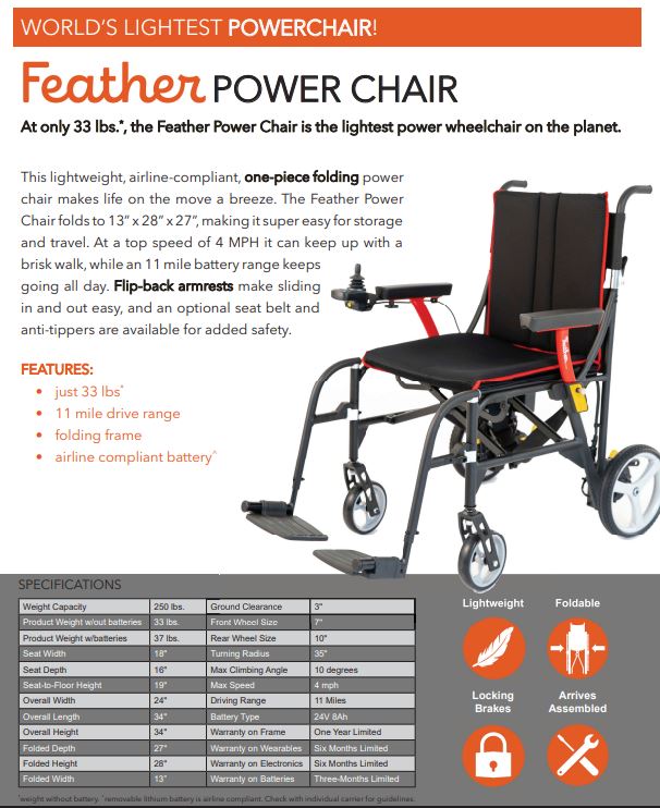 FEATHER POWER CHAIR - 33 LBS.