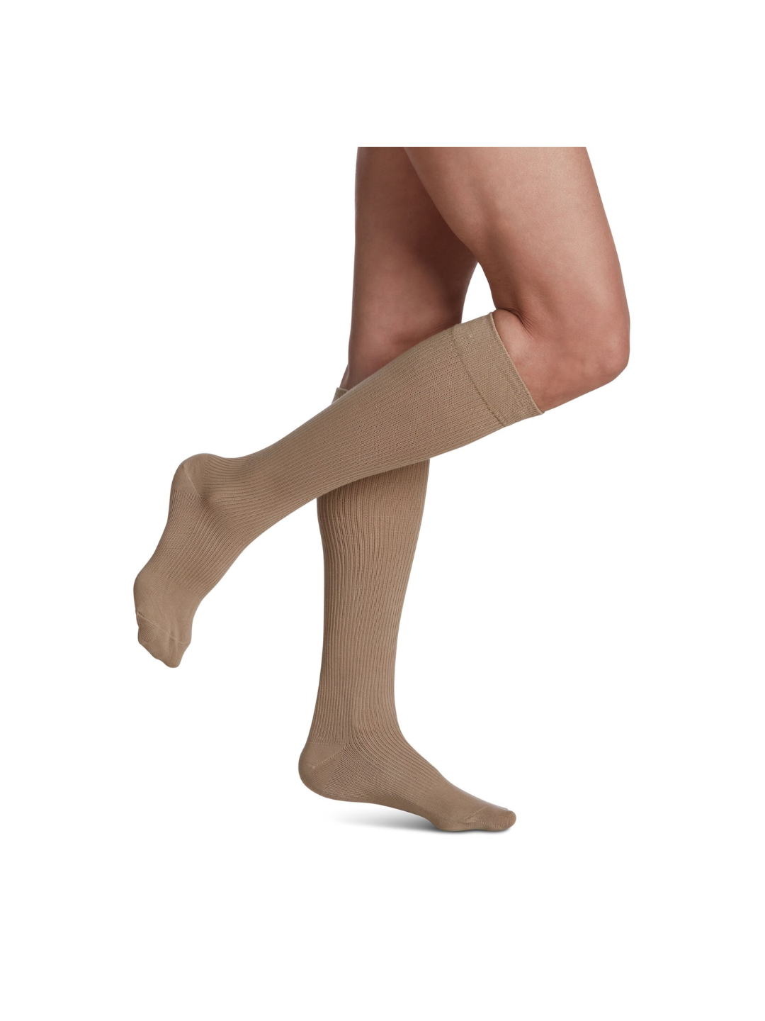 Sigvaris Well Being Casual Cotton 146 Women's 15–20mmHg Calf Closed Toe Khaki 5 – 7