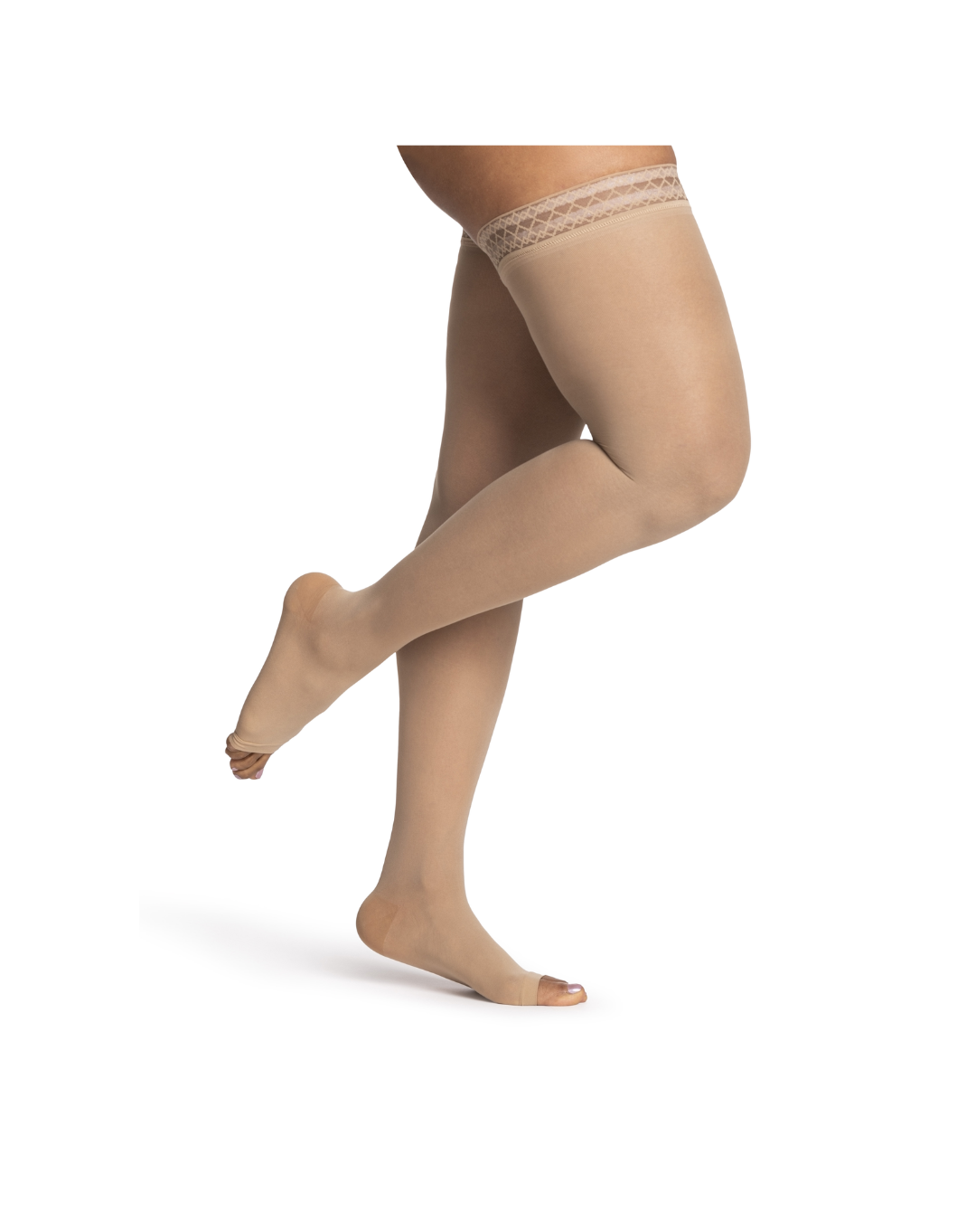 Sigvaris Dynaven 980 Sheer 15–20mmHg Thigh w/ Grip-Top Open Toe Beige MS