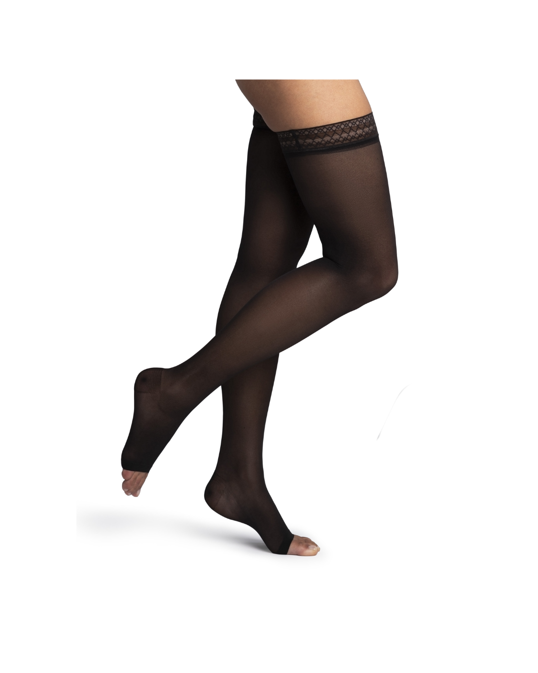 Sigvaris Dynaven 980 Sheer 15–20mmHg Thigh w/ Grip-Top Open Toe Black MS