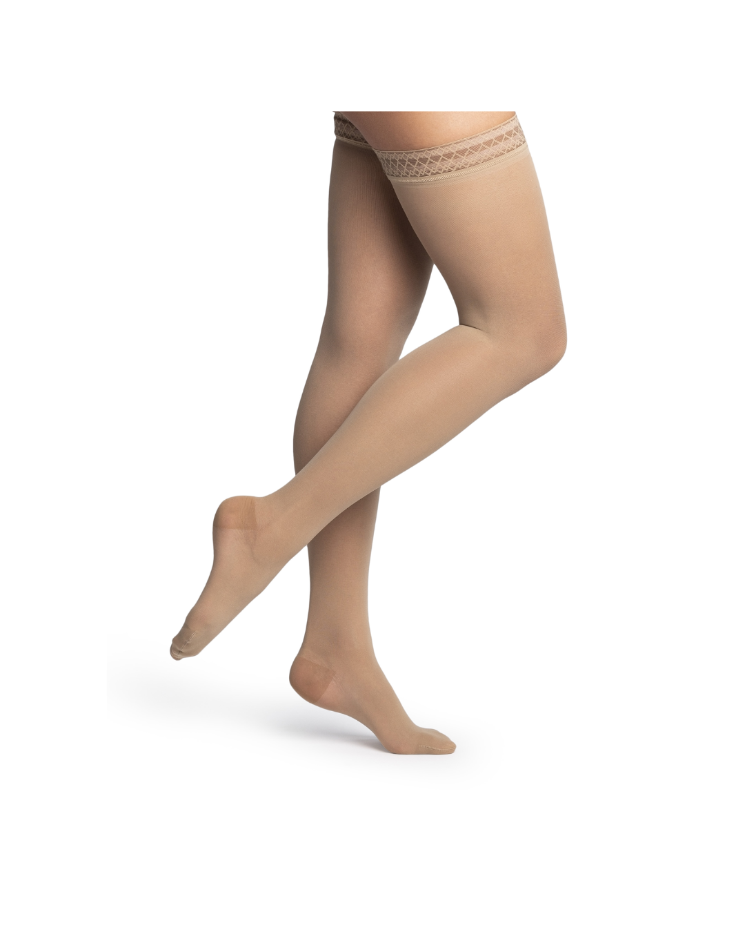 Sigvaris Dynaven 980 Sheer Women's 20-30mmHg Thigh w/ Grip-Top Closed Toe Beige MS