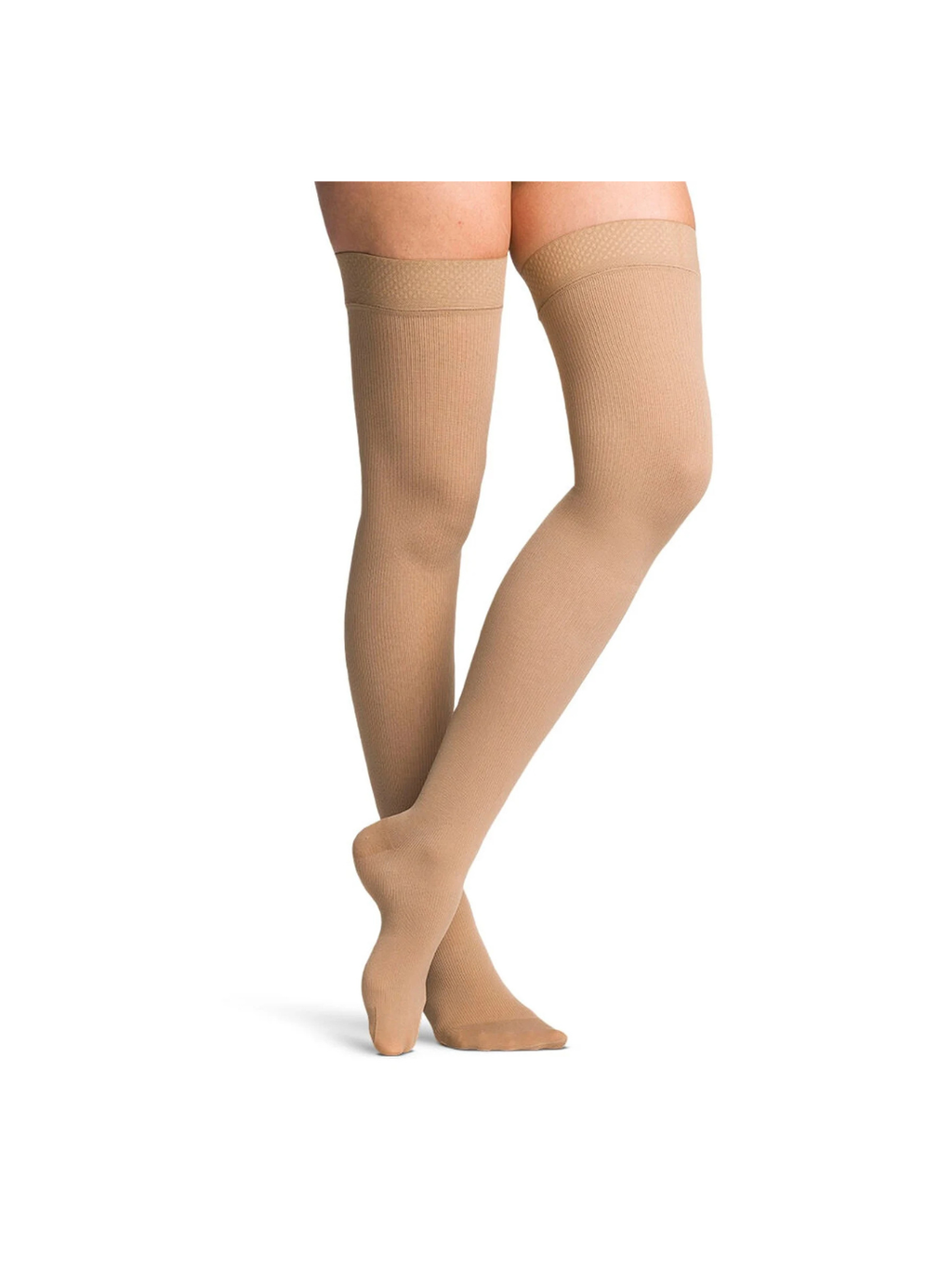 Sigvaris Essential Cotton 230 Women's 20–30mmHg Thigh w/Grip-Top Closed Toe Light Beige Standard MS